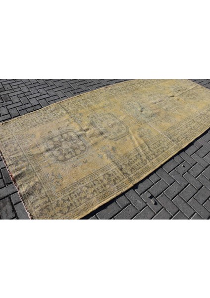 Türk Halısı, Eskitme Halı, Halı, 148 x 352 cm Sarı Halı, Yün Yer Halı, El Yapımı Yer Halı, 8609