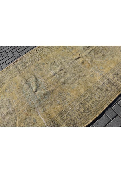 Türk Halısı, Eskitme Halı, Halı, 148 x 352 cm Sarı Halı, Yün Yer Halı, El Yapımı Yer Halı, 8609 fırsatları