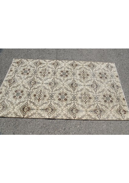 Eskitme Halı, Türk Halısı, Halı, 112 x 198 cm Bej Halı, Banyo Halı, Yün Banyo Halı, 5054