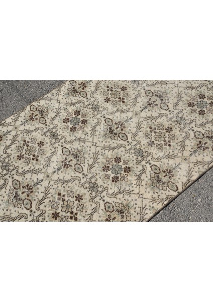 Eskitme Halı, Türk Halısı, Halı, 112 x 198 cm Bej Halı, Banyo Halı, Yün Banyo Halı, 5054