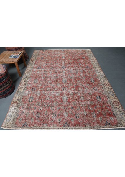 Türk Halısı, Eskitme Halı, Halı, 185 x 255 cm Kırmızı Halı, El Yapımı Yer Halı, Bahçe Oturma Odası Hal
