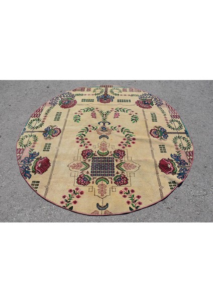 Eskitme Halı, Türk Halısı, Halı, 201 x 196 cm Bej Halı, El Yapımı Salon Halı, Yün Yer Halı, 7477