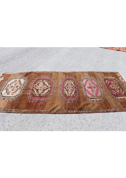 Türk Halısı, Eskitme Halı, Halı, 130 x 310 cm Kahverengi Halı, Yer Halı, Yün Yer Halı, 2365