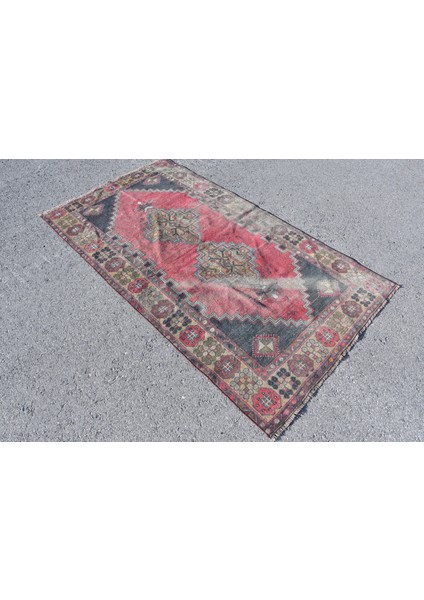 Eskitme Halı, Türk Halısı, Halı, 120 x 217 cm Kırmızı Halı, Dekoratif Banyo Halı, 7867