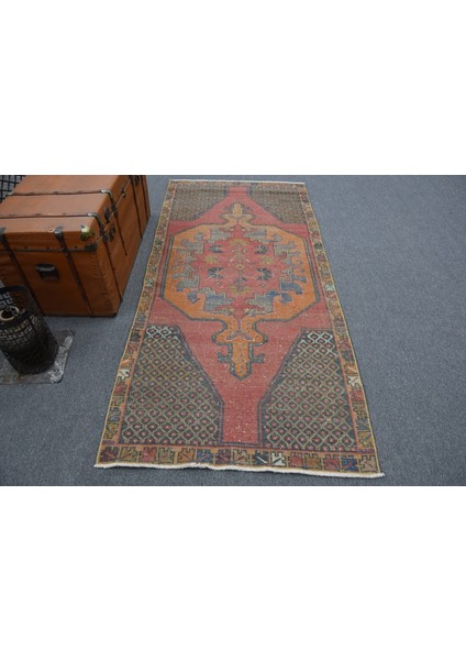 Eskitme Halı, Türk Halısı, Halı, 104 x 223 cm Kırmızı Halı, Dekoratif Banyo Halı, 11777