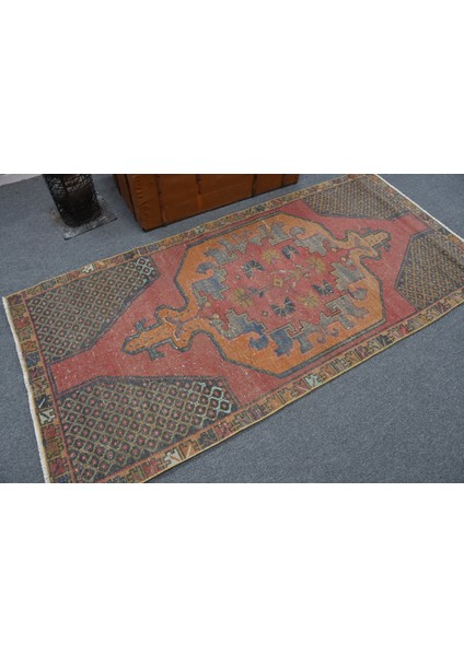 Eskitme Halı, Türk Halısı, Halı, 104 x 223 cm Kırmızı Halı, Dekoratif Banyo Halı, 11777