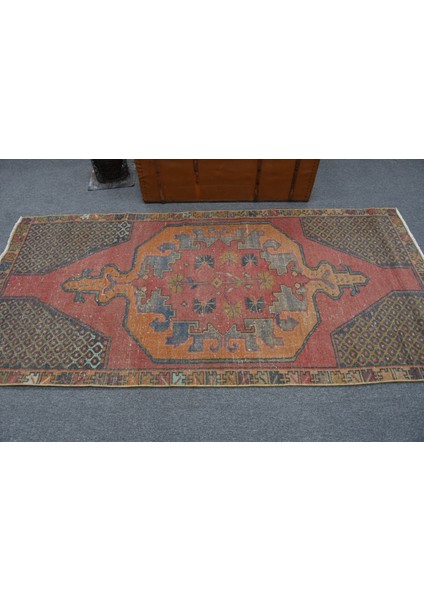 Eskitme Halı, Türk Halısı, Halı, 104 x 223 cm Kırmızı Halı, Dekoratif Banyo Halı, 11777