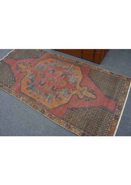 Eskitme Halı, Türk Halısı, Halı, 104 x 223 cm Kırmızı Halı, Dekoratif Banyo Halı, 11777