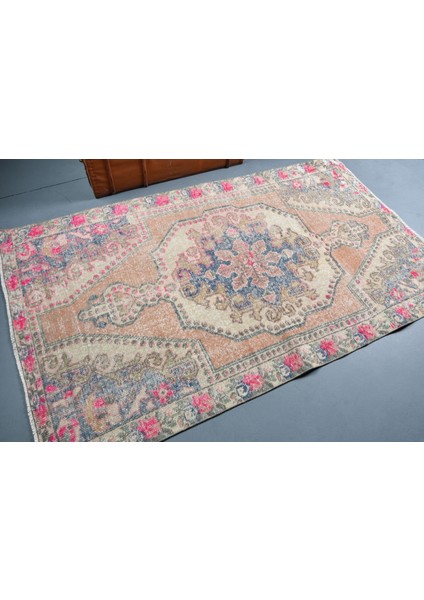 Türk Halısı, Eskitme Halı, Halı, 131 x 217 cm Turuncu Halı, Banyo Halı, El Yapımı Alan Halı, 10971
