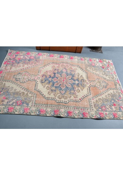Türk Halısı, Eskitme Halı, Halı, 131 x 217 cm Turuncu Halı, Banyo Halı, El Yapımı Alan Halı, 10971