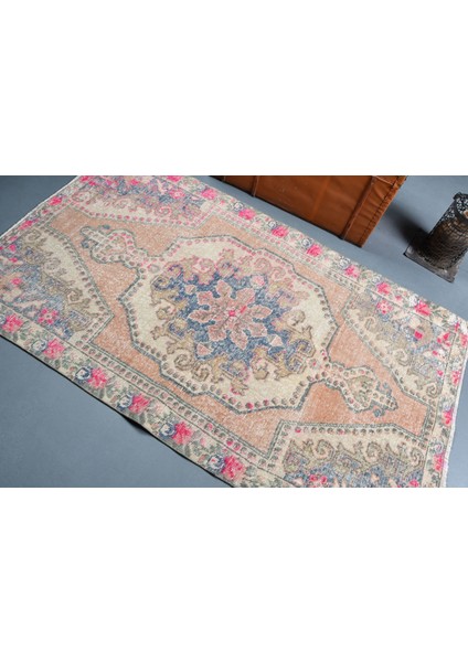 Türk Halısı, Eskitme Halı, Halı, 131 x 217 cm Turuncu Halı, Banyo Halı, El Yapımı Alan Halı, 10971
