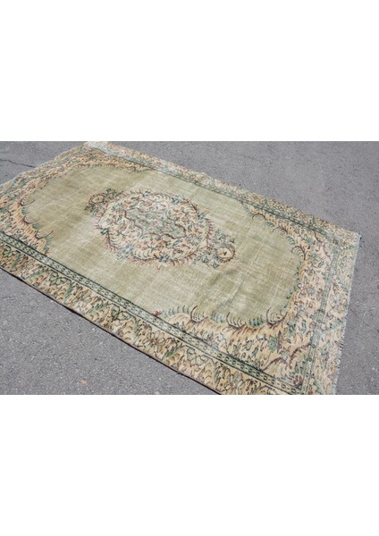 Eskitme Halı, Türk Halısı, Halı, 163 x 252 cm Yeşil Halı, Organik Oturma Odası Halı, 7453