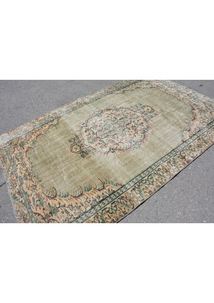 Eskitme Halı, Türk Halısı, Halı, 163 x 252 cm Yeşil Halı, Organik Oturma Odası Halı, 7453