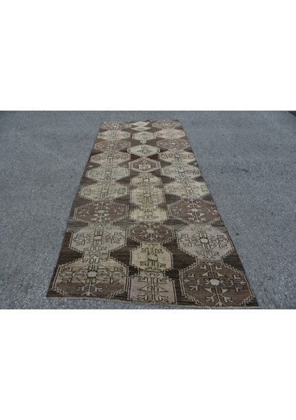 Eskitme Halı, Türk Halısı, Halı, 125 x 308 cm Kahverengi Halı, Büyük Halı, Dekoratif Oturma Odası Hal
