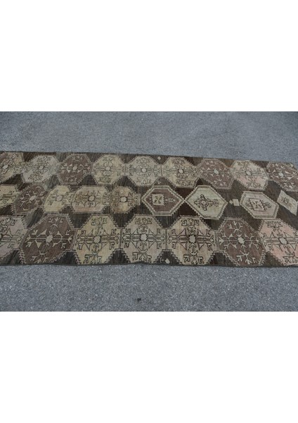 Eskitme Halı, Türk Halısı, Halı, 125 x 308 cm Kahverengi Halı, Büyük Halı, Dekoratif Oturma Odası Hal modelleri