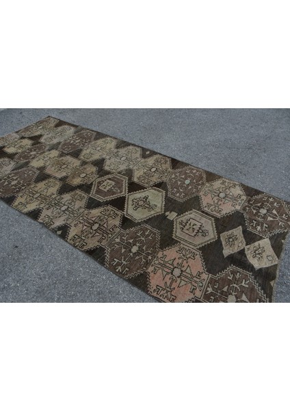 Eskitme Halı, Türk Halısı, Halı, 125 x 308 cm Kahverengi Halı, Büyük Halı, Dekoratif Oturma Odası Hal fırsatları