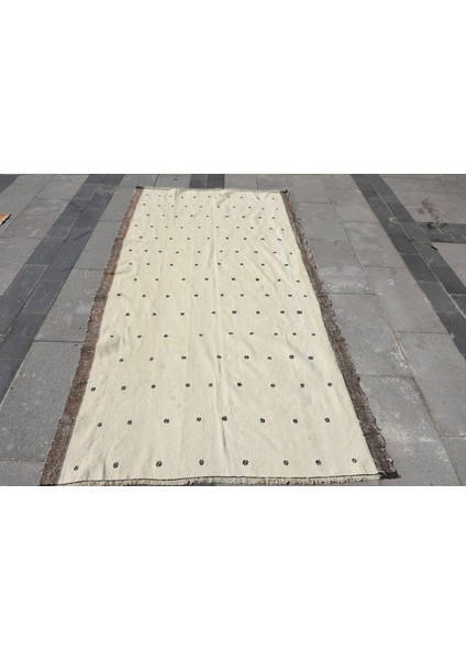 Eskitme Kilim, Türk Kilim, Area Kilim, 131 x 243 cm Beyaz Kilim, Kabile Kilim, Banyosı Kilim, 5739