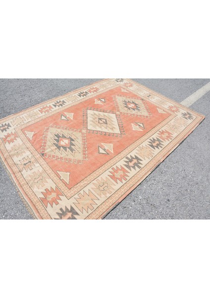 Eskitme Halı, Türk Halısı, Halı, 172 x 234 cm Kırmızı Halı, Yün Salon Halı, Bohemsı Oturma Odası Halı,