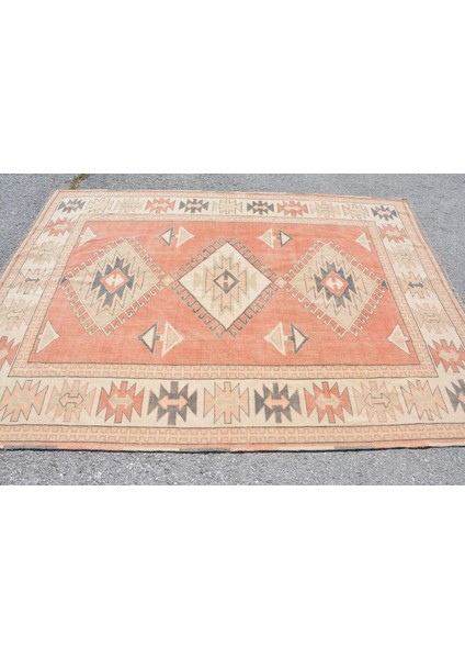 Eskitme Halı, Türk Halısı, Halı, 172 x 234 cm Kırmızı Halı, Yün Salon Halı, Bohemsı Oturma Odası Halı,