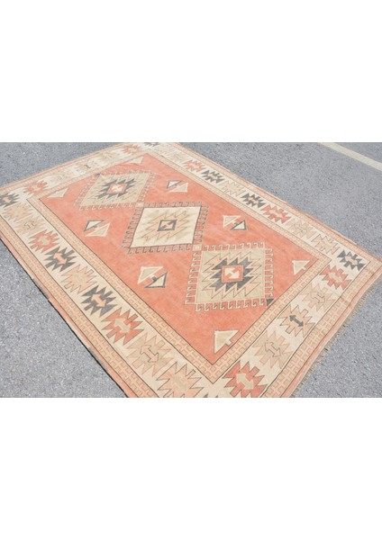 Eskitme Halı, Türk Halısı, Halı, 172 x 234 cm Kırmızı Halı, Yün Salon Halı, Bohemsı Oturma Odası Halı,