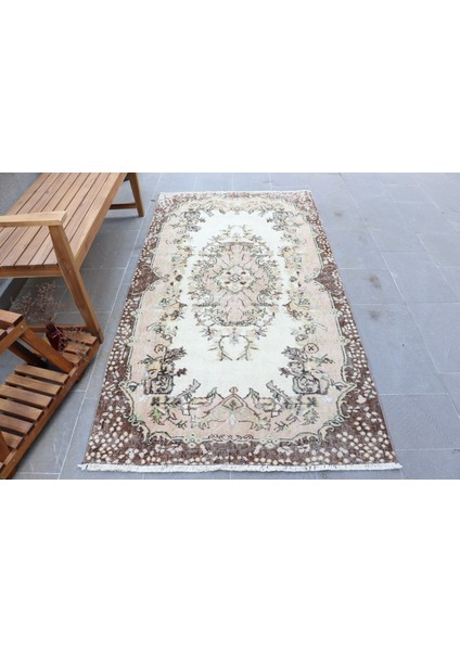 Eskitme Halı, Türk Halısı, Halı, 114 x 214 cm Bej Halı, Yün Banyo Halı, Anadolusı Alan Halı, 2376