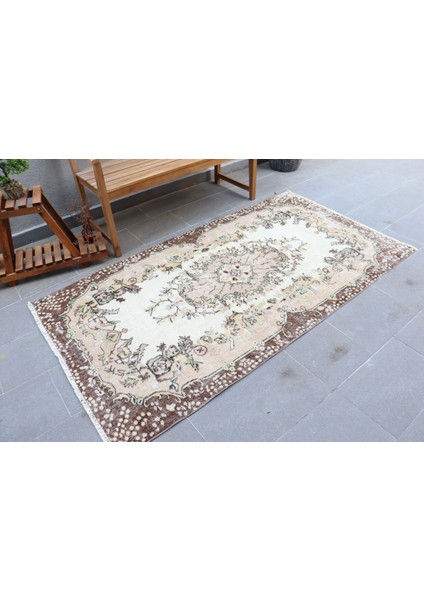 Eskitme Halı, Türk Halısı, Halı, 114 x 214 cm Bej Halı, Yün Banyo Halı, Anadolusı Alan Halı, 2376