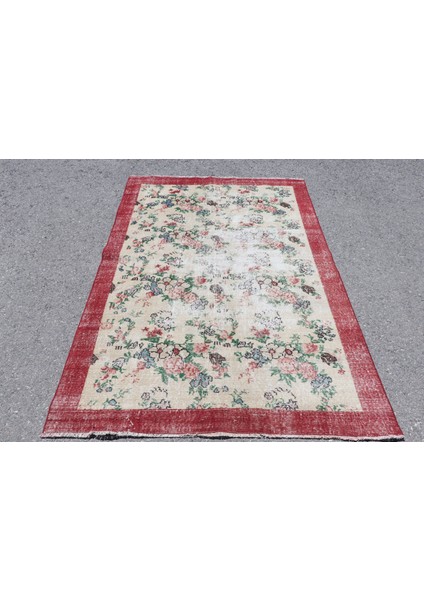 Eskitme Halı, Türk Halısı, Halı, 142 x 213 cm Kırmızı Halı, Yün Alan Halı, Bahçe Banyo Halı, 4060