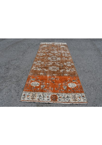 Türk Halısı, Eskitme Halı, Halı, 122 x 301 cm Turuncu Halı, Yün Banyo Halı, Ofice Alan Halı, 5474