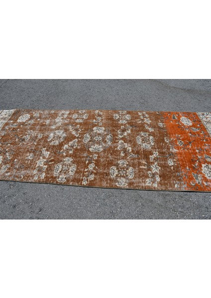 Türk Halısı, Eskitme Halı, Halı, 122 x 301 cm Turuncu Halı, Yün Banyo Halı, Ofice Alan Halı, 5474