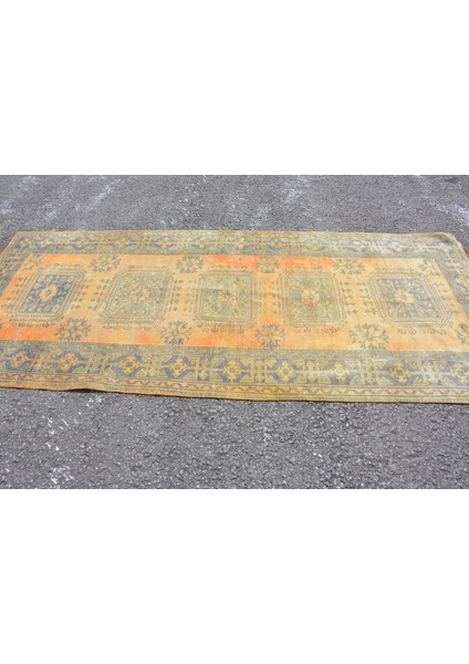 Eskitme Halı, Türk Halısı, Halı, 130 x 300 cm Sarı Halı, Bahçe Oturma Odası Halı, 5884