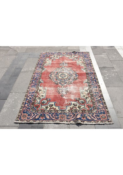 Türk Halısı, Eskitme Halı, Halı, 117 x 204 cm Kırmızı Halı, Banyo Halı, El Yapımı Banyo Halı, 3969