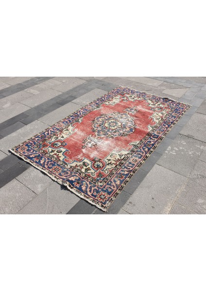 Türk Halısı, Eskitme Halı, Halı, 117 x 204 cm Kırmızı Halı, Banyo Halı, El Yapımı Banyo Halı, 3969
