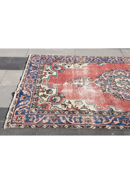 Türk Halısı, Eskitme Halı, Halı, 117 x 204 cm Kırmızı Halı, Banyo Halı, El Yapımı Banyo Halı, 3969