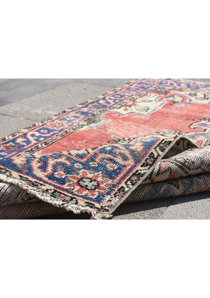Türk Halısı, Eskitme Halı, Halı, 117 x 204 cm Kırmızı Halı, Banyo Halı, El Yapımı Banyo Halı, 3969