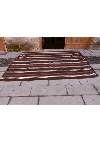Eskitme Kilim, Türk Kilim, Large Kilim, 190 x 258 cm Kahverengi Kilim, El Dokuma Kilim, Salonsı Kilim,