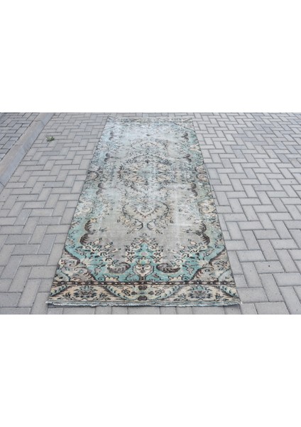 Türk Halısı, Eskitme Halı, Halı, 128 x 285 cm Mavi Halı, El Yapımı Banyo Halı, Dekoratif Banyo Halı,