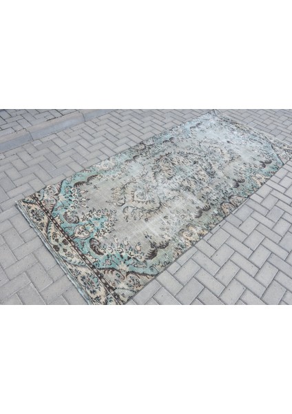 Türk Halısı, Eskitme Halı, Halı, 128 x 285 cm Mavi Halı, El Yapımı Banyo Halı, Dekoratif Banyo Halı,