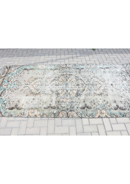 Türk Halısı, Eskitme Halı, Halı, 128 x 285 cm Mavi Halı, El Yapımı Banyo Halı, Dekoratif Banyo Halı,