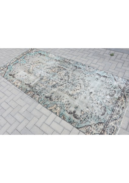 Türk Halısı, Eskitme Halı, Halı, 128 x 285 cm Mavi Halı, El Yapımı Banyo Halı, Dekoratif Banyo Halı,