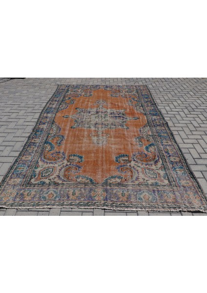 Eskitme Halı, Türk Halısı, Halı, 213 x 319 cm Turuncu Halı, Bahçe Salon Halı, El Yapımı Halı, 6830