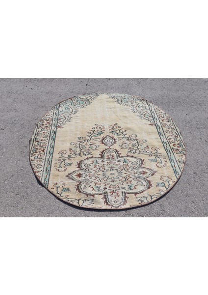 Türk Halısı, Eskitme Halı, Halı, 159 x 159 cm Bej Halı, Bahçe Banyo Halı, Anadolusı Alan Halı, 4394