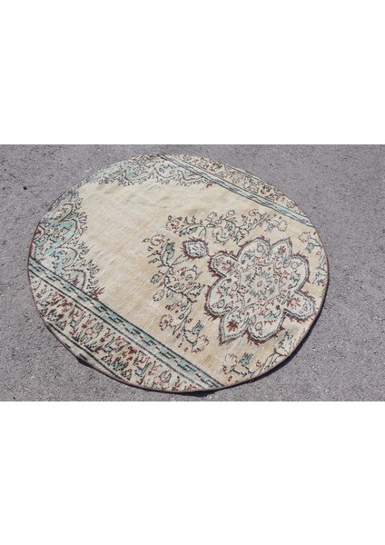 Türk Halısı, Eskitme Halı, Halı, 159 x 159 cm Bej Halı, Bahçe Banyo Halı, Anadolusı Alan Halı, 4394