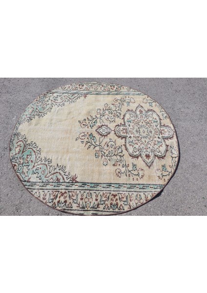 Türk Halısı, Eskitme Halı, Halı, 159 x 159 cm Bej Halı, Bahçe Banyo Halı, Anadolusı Alan Halı, 4394