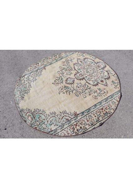 Türk Halısı, Eskitme Halı, Halı, 159 x 159 cm Bej Halı, Bahçe Banyo Halı, Anadolusı Alan Halı, 4394