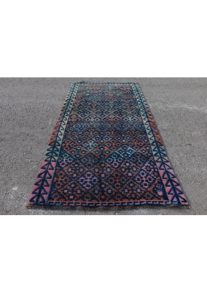 Türk Halısı, Eskitme Halı, Halı, 130 x 239 cm Mavi Halı, Ofice Banyo Halı, El Yapımı Banyo Halı, 5488