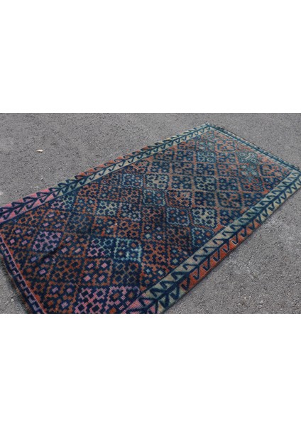 Türk Halısı, Eskitme Halı, Halı, 130 x 239 cm Mavi Halı, Ofice Banyo Halı, El Yapımı Banyo Halı, 5488