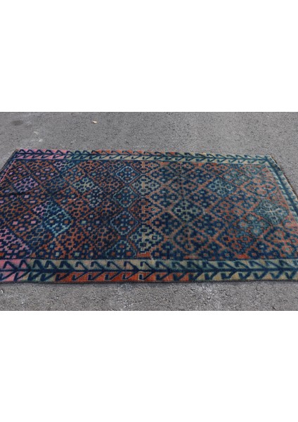 Türk Halısı, Eskitme Halı, Halı, 130 x 239 cm Mavi Halı, Ofice Banyo Halı, El Yapımı Banyo Halı, 5488