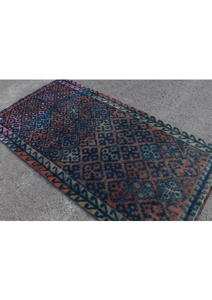 Türk Halısı, Eskitme Halı, Halı, 130 x 239 cm Mavi Halı, Ofice Banyo Halı, El Yapımı Banyo Halı, 5488