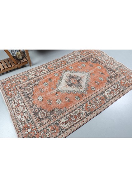 Eskitme Halı, Türk Halısı, Halı, 127 x 213 cm Turuncu Halı, Dekoratif Alan Halı, Organik Banyo Halı,