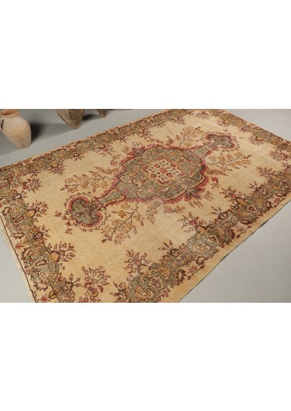 Türk Halısı, Eskitme Halı, Halı, 170 x 258 cm Bej Halı, El Yapımı Salon Halı, Organik Yer Halı, 8051